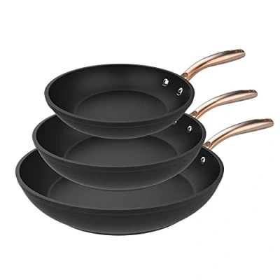Imagen de Cecotec Set de Sartenes Polka Fantasy 20 24 28 Bucket Golden. Diámetro cm, Aluminio Forjado, Revestimiento Antiadherente Platinum Plus Teflon, Libre PFOA, Aptas para Inducción