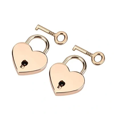 Imagen de candado en forma de corazón, 2 piezas mini oro rosa, candados amor corazón con llave para diario, caja almacenamiento joyas, bolso equipaje