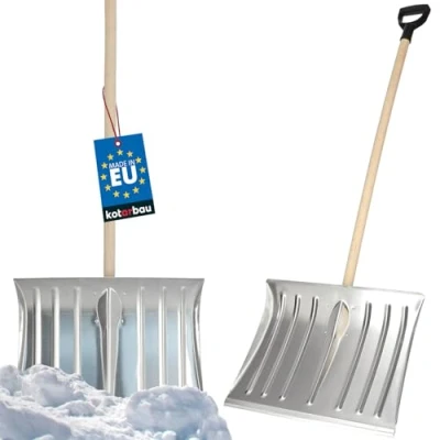 Imagen de KOTARBAU® Pala de Nieve, con Mango Madera, Anilla, quitanieves en D, 50cm Ancho, Aluminio Borde Reforzado, Palas Nieve
