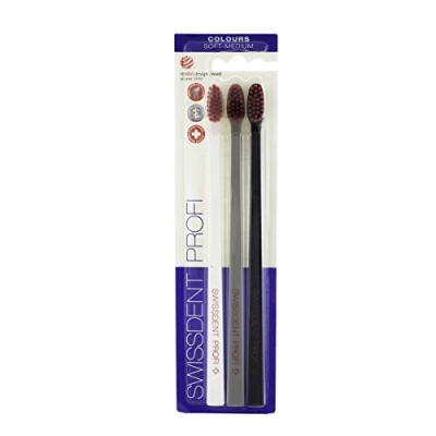 Imagen de SWISSDENT Cepillo de dientes profesional GENTLE Trio, blanco, gris, negro, ayuda especialmente con sensibles, cerdas extra suaves en forma cuchara patentada, contra la placa dental, caries y periodontitis