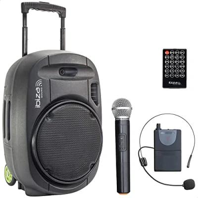 Imagen de Ibiza PORT12VHF MKII Altavoz portátil 12&quot;/700W MAX con 2 micrófonos (VHF), Mando a Distancia y Funda Protectora Bluetooth, USB, SD Autonomía de 5 7h