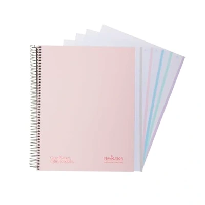 Imagen de Navigator Cuaderno a4 + Cuadriculado 5x5 Tapa Extradura Rosa Pastel Borde 5 Colores Papel 80g 120 Hojas Microperforadas 4 Taladros Espiral Coil Lock Premium Writing