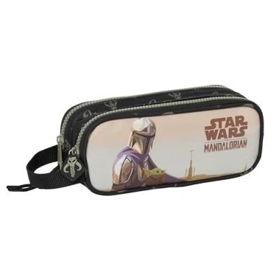 Imagen de Safta THE MANDALORIAN THIS IS WAY Portatodo Doble Niño, Estuche Infantil, Ideal para Niños en Edad Escolar, Cómodo y Versátil, Calidad Resistencia, 21x6x8 cm, Color Negro