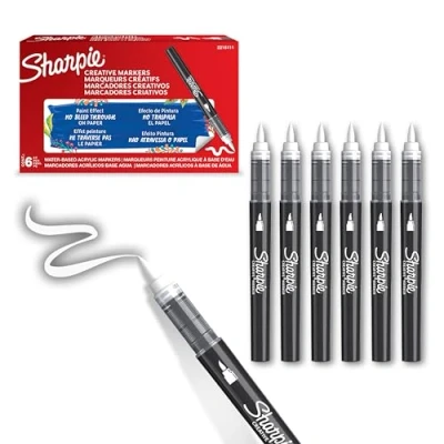 Imagen de SHARPIE Rotuladores acrílicos creativos al agua con punta de pincel Tinta sin borrones Escribe en la mayoría superficies Material escolar Blanco 6 Piezas