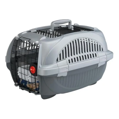 Imagen de Ferplast Transportín Gato, Perro Pequeño hasta 8 Kg, Techo Abrible, con Cojín y Comedero, 37,4 x 58 h 33 cm, Mascotas Rígido Atlas 20 Open Deluxe, Negro