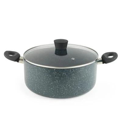 Imagen de Russell Hobbs RH03410EU7 Nightfall Stone Olla de 28 cm, cacerola antiadherente, tapa vidrio templado, segura para inducción, utensilios cocina aluminio duradero, sartén sopa, fácil