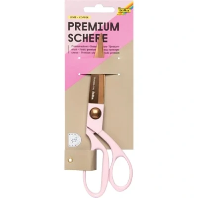 Imagen de folia 7742 tijeras premium, de uso doméstico en oro rosa con mango rosa, aprox. 20,1 cm largo, cocina para papel, cartón, tela, plantas, lana, hilo, etc.