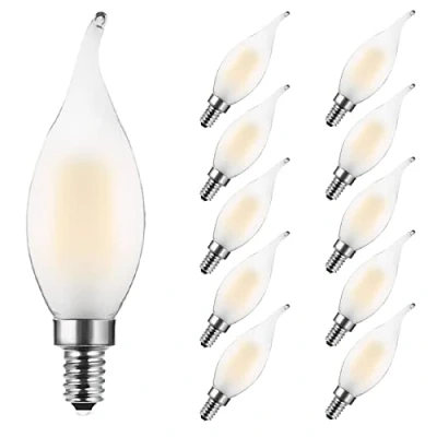 Imagen de Pack de 10 bombillas LED con forma vela E14, casquillo 4 W, 360 lúmenes, equivalente a 30 2700 K, blanco cálido, bombilla filamento, no regulable, mate