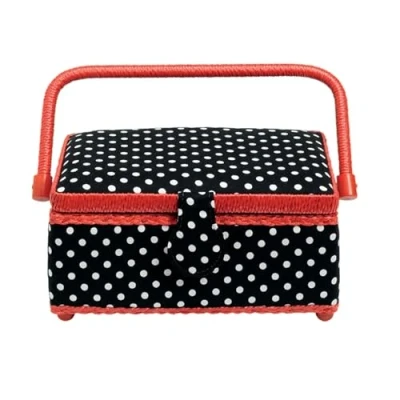 Imagen de Prym Polka Dots Cesta de costura con compartimientos en interior, 25 x 15 12 cm, color negro, rojo y blanco