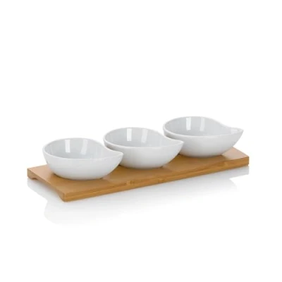 Imagen de Kela Juego de Cuencos Philipa Porcelana Blanca 4 Piezas 26.0 x 10.0 4.5 cm bambú Redondo 12260, 26 10