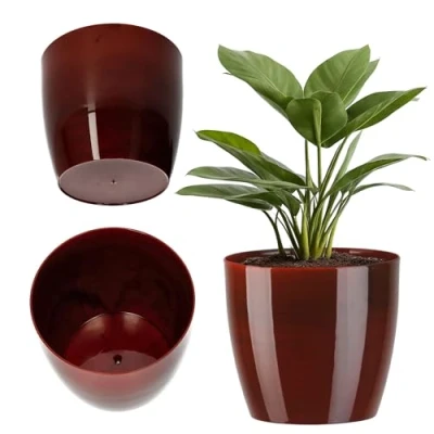Imagen de KADAX Macetero Redondo de plástico, Maceta para Cactus, helechos, Brillante balcón, apartamento y terraza (16 cm, Rojo)