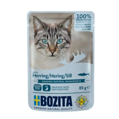 Imagen de BOZITA Bolsa de Comida húmeda para Aperitivos en Salsa con Arenque, 12 x 85 g, sin Cereales, Gatos Adultos