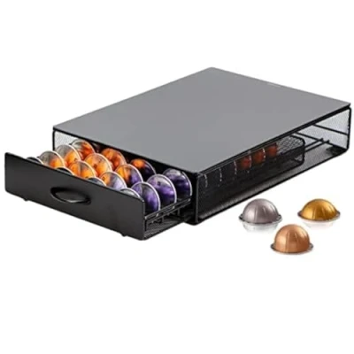 Imagen de EXZACT Cajones para cápsulas de café Compatible con Vertuo Capacidad 40 Soporte máquina Parte superior acabado mate, antivibración