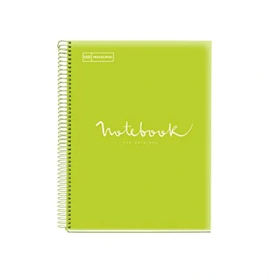 Imagen de Miquelrius Cuaderno A4 Notebook Emotions, 120 Hojas de 90 g/m², Cuadrícula 5 mm, Franjas Colores, Espiral Microperforado, Cuadriculado, Tapa Extra Rígida, 4 Taladros, Verde Lima