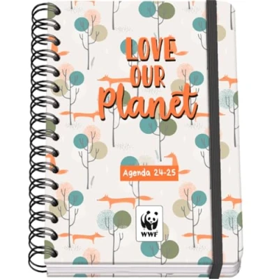 Imagen de Dohe Agenda Escolar 2024 2025 Semana Vista, Tamaño A5 (15x21 cm), Cierre Anillas y Goma, Español e Inglés, 4 Páginas de Pegatinas, Septiembre a Junio, Material WWF Love Our Planet