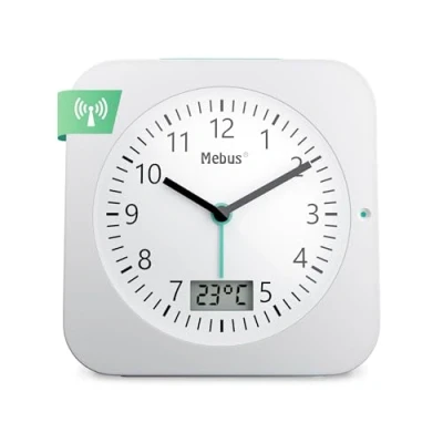 Imagen de Mebus Funk Wecker mit Temperaturanzeige, Datum, Reisegröße, Batteriebetrieben, Schlummer Wecker, großes Display, Beleuchtung, Farbe: Weiss, Modell: 25610
