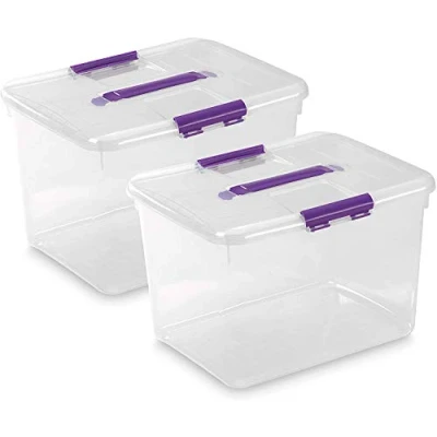 Imagen de COM FORT HOUSE Caja de Almacenaje Plástico Transparente Cierre Clip Robusto Capacidad 30 litros Medidas 425 x 325 280 mm Lote 2 Unidades