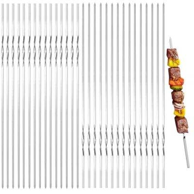 Imagen de Mino Plus 30pcs Brochetas de la Parrilla,40CM Pinchos Barbacoa Acero Inoxidable,Brochetas Metal,Brochetas Kebab Inoxidable Plano,Brochetas Reutilizables (B)