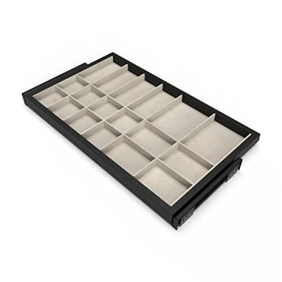 Imagen de Emuca Kit de cajón organizador y bastidor guías con cierre suave para armario, regulable, módulo 800mm, Negro texturizado gris piedra