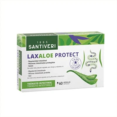 Imagen de SANTIVERI LaxAloe Protect, Complemento Alimenticio a Base de Cáscara Sagrada, Sen, Hinojo, Aloe y Vitamina A, que Ayudan Mantener la Regularidad Intestinal 60 Cápsulas