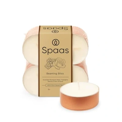 Imagen de Spaas Maxivelas de té perfumadas, 10 h, recipiente color oro rosa, paquete 8 unidades, aroma Beaming Bliss