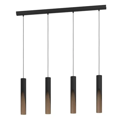 Imagen de Eglo LED Barbotto, Lámpara colgante sobre mesa de comedor con iluminación indirecta, 4 luces, metal negro y símil madera, bombilla GU10, blanco cálido