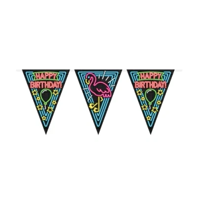Imagen de PD Party 7012913 Neón Banderines de Fiesta Decoración Happy Birthday, Multicolor, Festivo, Time, Neón, Bunting, 1000cm Longitud x 30cm Ancho 0.1cm Altura