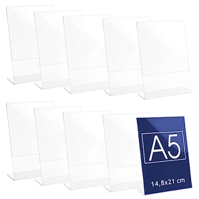 Imagen de Danieli Store Expositor Metacrilato Transparente A5 Vertical Acrilico Porta Menú, Precios, Fotos Para Mesa Soporte de Acrílico Avisos (10 unidades)
