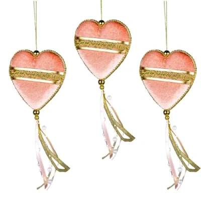Imagen de 3 Decoraciones en Forma de corazón Rosa Claro 11 x 26 cm, Colgantes para árbol Navidad, Adornos Decorativos Festivos, Colgante Navidad con temática Cuento Hadas