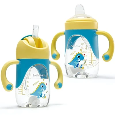 Imagen de hahaland 2 en 1 Vaso Aprendizaje Bebe, Antiderrame Bebe con Boquilla y Pajita, Antigoteo Sippy Cups para Bebes 6+ meses, 240ml (Un Pajita)