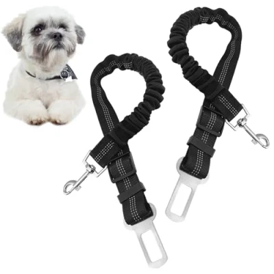 Imagen de Gentpovth Cinturon Seguridad Perro Coche, Pack 2 Cinturón Coche con elástico y Fuerte mosquetón, Arnés del de Nylon Ajustable Universal, para Todas Las Razas Perros Gatos