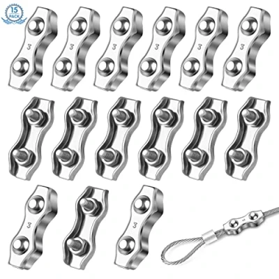 Imagen de 15 Piezas M3 Abrazadera de Cable Acero Inoxidable 304 Dúplex, Doble Clip Cuerdas para Alambre 3mm, Tendederos, Colgante la Bandera, Envío y Anclaje