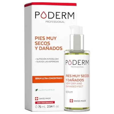 Imagen de PODERM pies MUY SECOS y DAÑADOS Repara nutre intensamente durante 24 horas visiblemente reparados en 7 días Ingredientes 100% naturales Cuidado de los Swiss Made