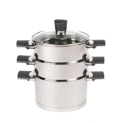 Imagen de Russell Hobbs RH01170EU Vaporera De 3 Niveles con Tapas Incluidas Cristal Templado, La Colección Excellence, Aptas para Placas Inducción, Cazuelas, Conjuntos Acero Inoxidable, Negro