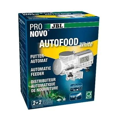 Imagen de JBL PRONOVO AUTOFOOD Comedero automático para acuario, alimentación con gránulos de pienso peces hasta 4 veces al día, incluye soporte y anillo adaptador ampliar el volumen a 375 ml, color