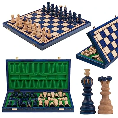 Imagen de Master of Chess Tablero Ajedrez Madera 42 cm Hecho a Mano y Grande Portatil Juego de para Niños Adultos