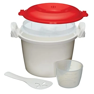 Imagen de KitchenCraft Cocedor de Arroz Vaporera para Microondas, Plástico sin BPA, 1,5 Litros, Blanco / Rojo