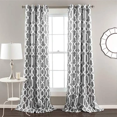 Imagen de Lush Decor Edward Trellis Juego de Cortinas para oscurecer la habitación, Sala Estar, Comedor, Dormitorio (par), Poliéster, Negro, 52&quot; W x 84&quot; L