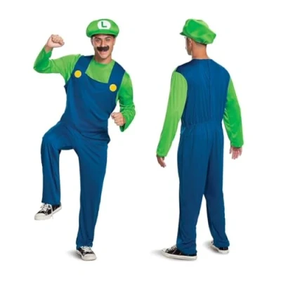 Imagen de Super Mario Disfraz Adulto Luigi Tallas L/XL (42 46) Verde Incluye Bigote + Gorro