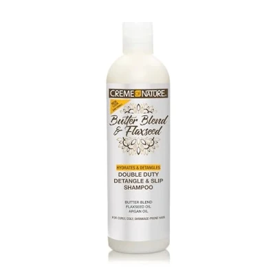 Imagen de Creme of Nature, Butter Blend &amp; Flaxseed, Champú hidratante suavizante, nutre, define y alarga los rizos, tratamiento de peinado para cabello rizado encrespado, sin sulfatos ni siliconas, 355ml