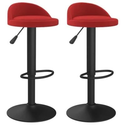 Imagen de vidaXL 2X Taburetes de Cocina Casa Bistró Pub Restaurante Mostrador Asiento Reposapiés Silla Alta Bar Moderno Ajustable Terciopelo Rojo Vino Tinto