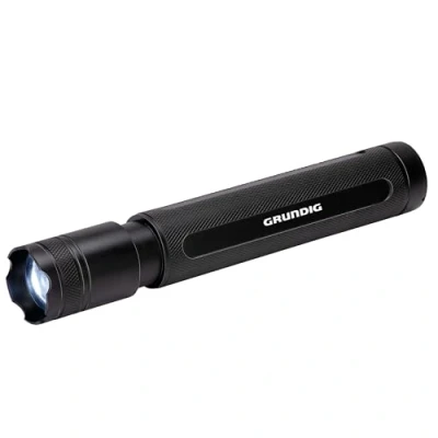 Imagen de GRUNDIG Linterna LED de 1200 lúmenes, 12 W, alcance 200 m, 3 modos iluminación: alta, baja, pulsante negro/naranja