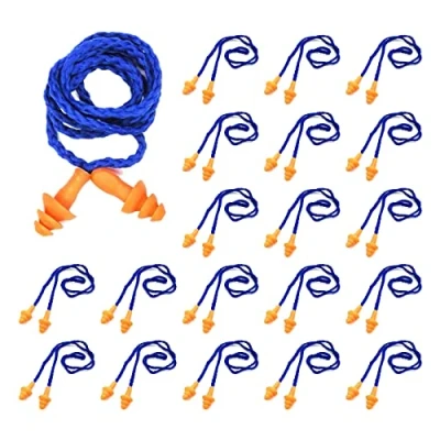 Imagen de TSHAOUN 20 pares de tapones para los oídos con cable, silicona reutilizables cancelación ruido dormir, y protección auditiva (naranja)