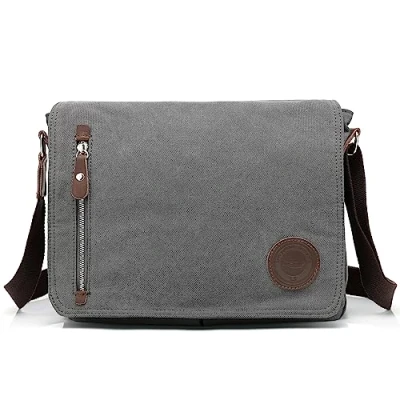 Imagen de LOSMILE Bolsa Bandolera de Tela Lona para Hombre, Vintage Canvas bolso hombro Messenger Bag trabajo Uni Viaje Deporte. (Gris)