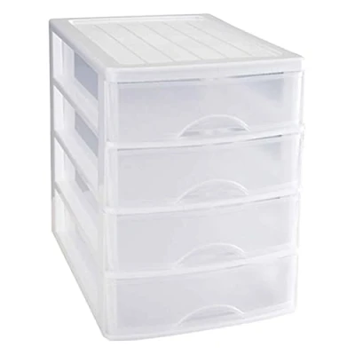 Imagen de AC Cajonera de Almacenamiento Sobremesa con 4 cajones, Torre Multiusos para Oficina, hogar, Escuela, etc. 35,3 x 26,5 cm Color Blanco.