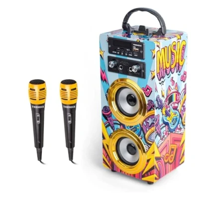 Imagen de Trendix Karaoke Infantil Music Star 2 Microfonos Altavoz con Microfono, Bluetooth, Radio FM, USB, SD para Niños Y Niñas Portatil