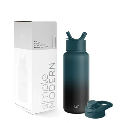 Imagen de Simple Modern Botella Agua Acero Inoxidable con Pajita y Tapa para Beber de Golpe Térmica Aislada Deportes Gimnasio Summit 950ml Moonlight