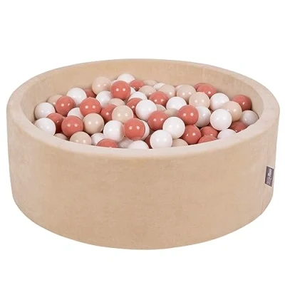 Imagen de KiddyMoon Terciopelo Piscina De Bolas 90X30cm/200 para Ninos Hecha En La UE, Beige Arena: Pastel/Salmón/Blanco