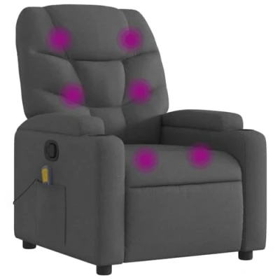 Imagen de vidaXL Sillón de Masaje Reclinable, Silla con Respaldo Reposabrazos, Butaca Relax Descanso TV, Asiento Ajustable para Casa, Tela Gris Oscuro