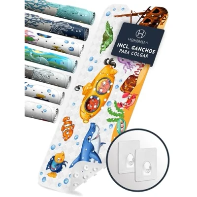 Imagen de Homerella Alfombra de baño niños 100x40cm Antideslizante antibacteriana Extra cómoda Incl. Ganchos Ducha y bebés sin BPA Lavable